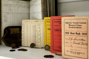 Rent books and coins on a shelf
