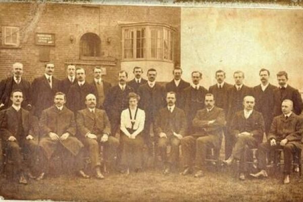 Early photo of the Moor Pool Residents' Council, George Frost is far right on the top row